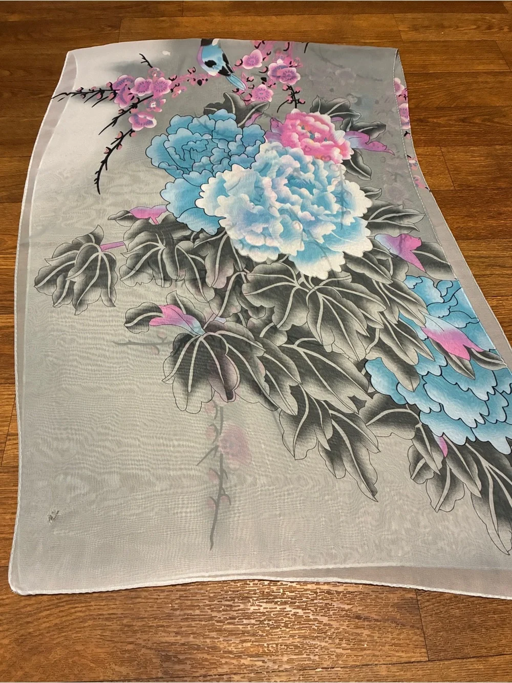 Women’s Blue & Pink Bird-Print Scarf